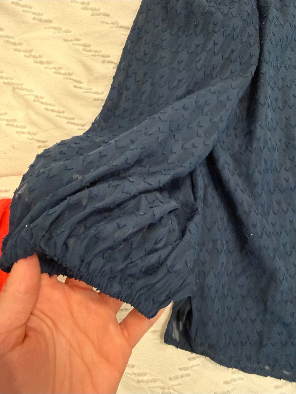 LOFT Blue Textured Long-Sleeve Women's Blouse